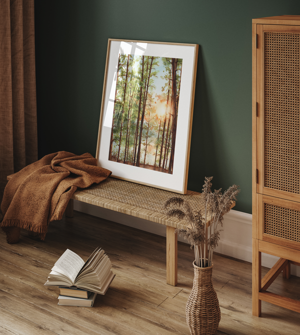 Algonquin Sunset Through the Pines | Forest Wall Art | Watercolor Print