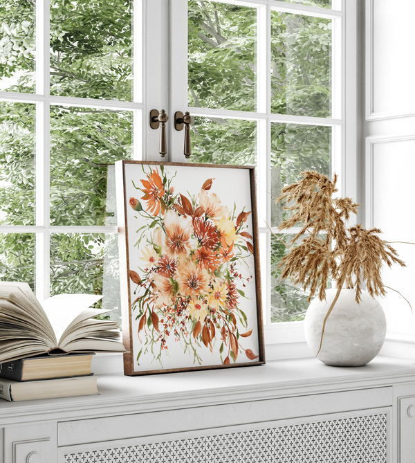 Retro Warm Florals | Neutral Wall Art | Watercolor Print