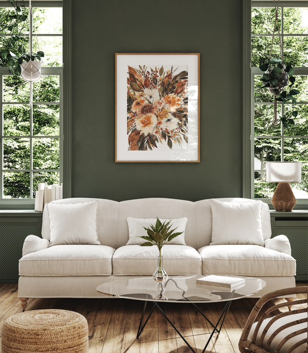Brown and Orange Wildflower Wall Art | Watercolor Print