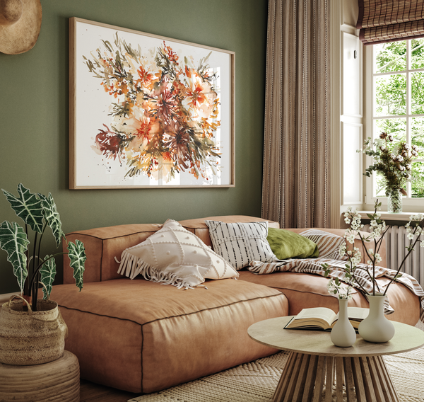 Colourful Sun Burst Expressive Florals Wall Art | Watercolor Print