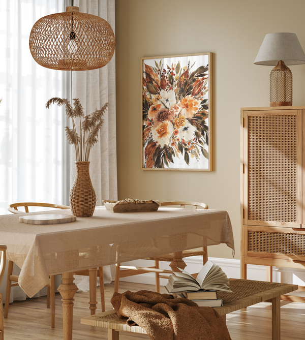Brown and Orange Wildflower Wall Art | Watercolor Print