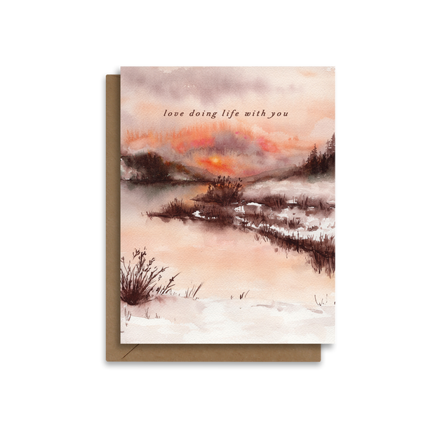 Love doing life with you | Winter Sunset Anniversary Card