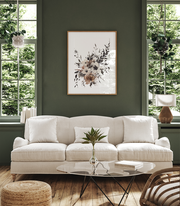 Black Brown Neutral Floral Wall Art | Watercolor Print