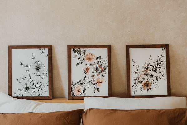 Black Brown Neutral Floral Wall Art | Watercolor Print