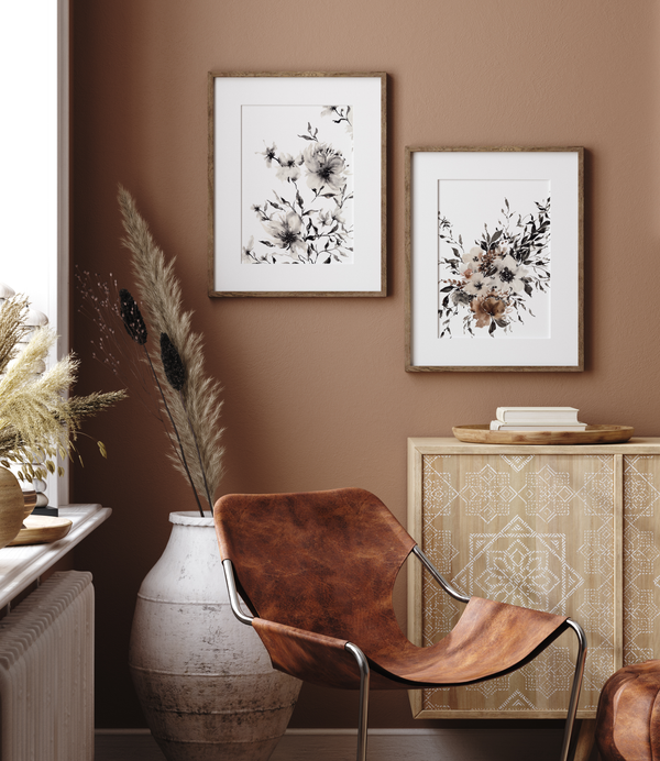 Minimalist Black + White Neutral Floral Wall Art | Watercolor Print