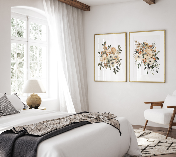 Cream and Rust Loose Wildflowers No. 2 Wall Art | Watercolor Print