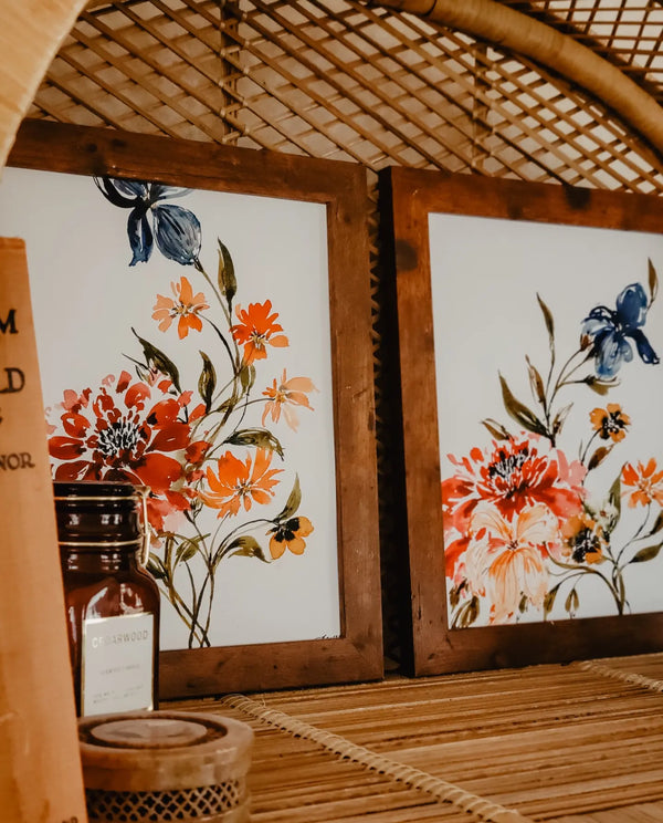 Red + Blue Vintage Botanical No. 2 Wall Art | Watercolor Print