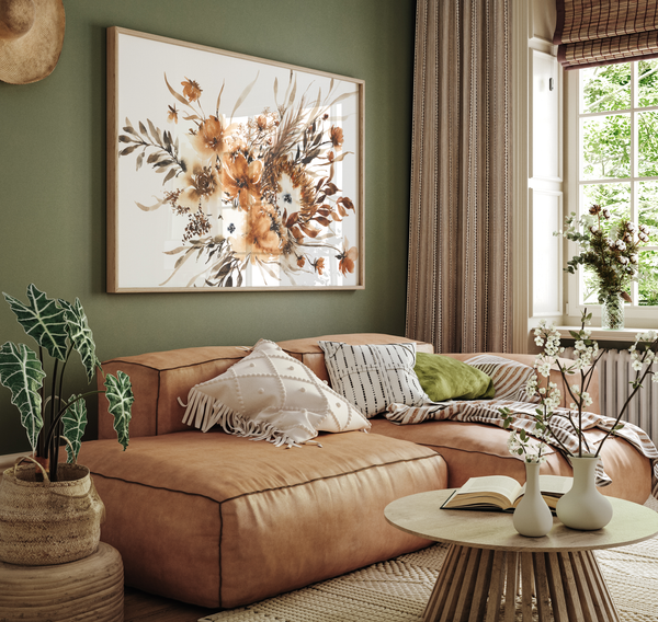 Boho Rust Palm Dried Floral Bouquet Wall Art | Watercolor Print