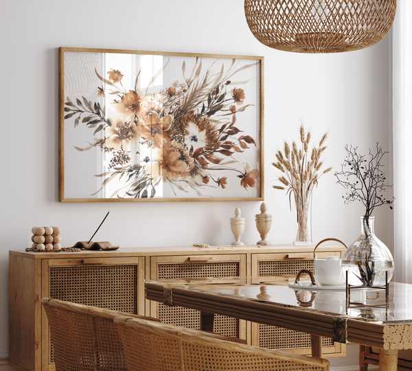 Boho Rust Palm Dried Floral Bouquet Wall Art | Watercolor Print