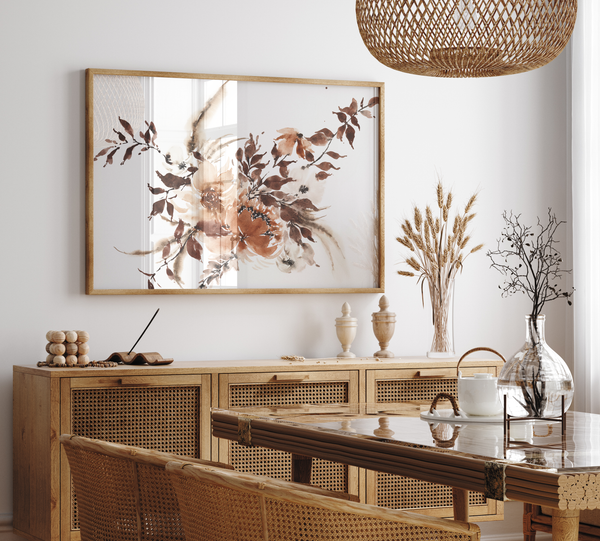Burgundy Rust Dried Floral Wall Art | Watercolor Print