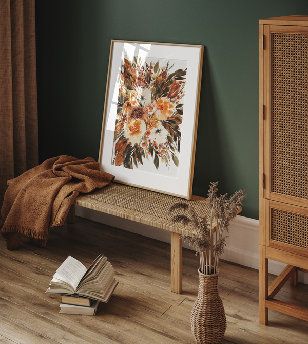 Brown and Orange Wildflower Wall Art | Watercolor Print
